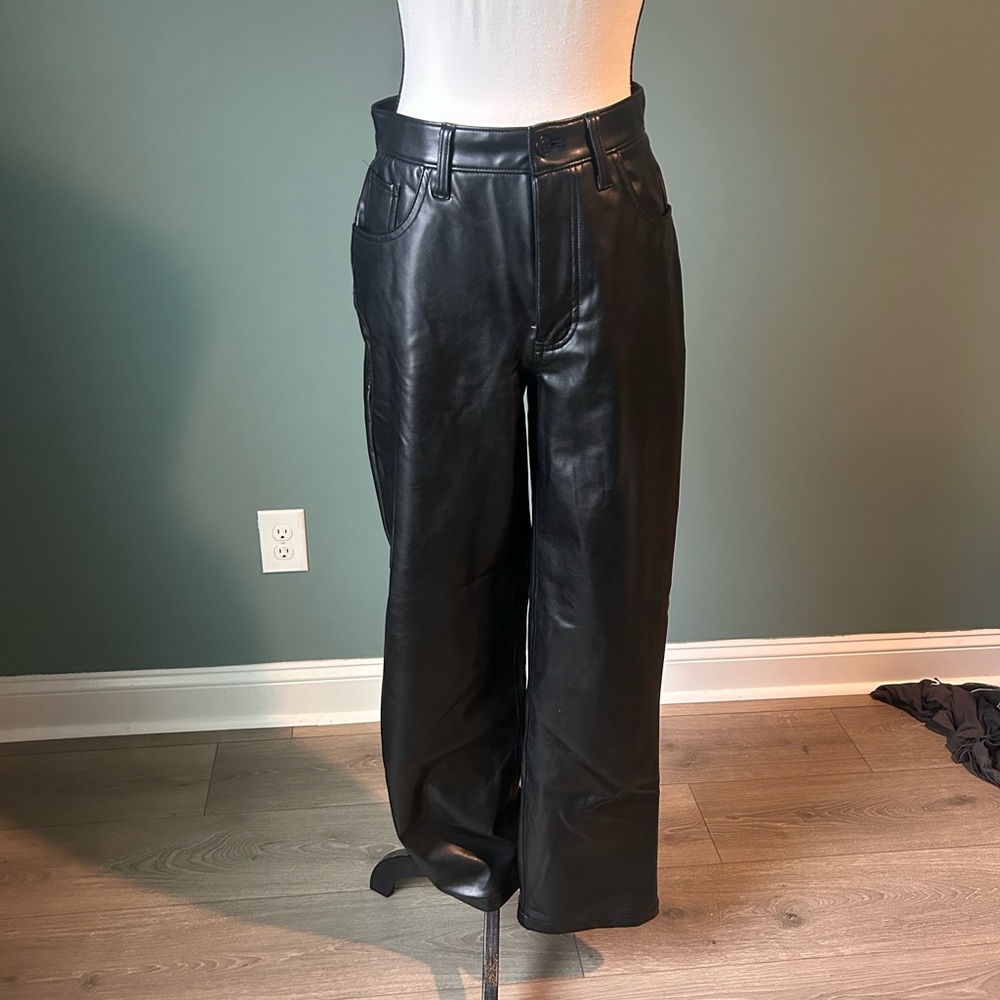 Abercrombie & Fitch Black Leather Wide Leg Pants